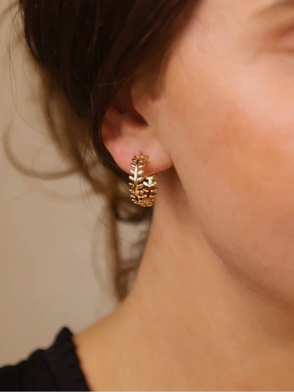 18K Gold Filled Leaf Clicker Hoop Earrings